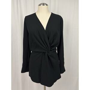 NWT Zara Black Twist Waist V Neck Wrap Tunic Top Blouse Size S